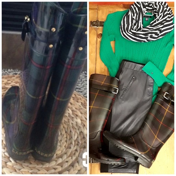 Ralph Lauren Plaid Rainboots - Picture 1 of 7